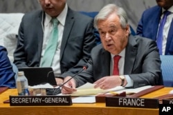 United Nations Secretary-General Antonio Guterres speaks at United Nations Headquarters, Jan. 23, 2024. He has called for a Ramadan cease-fire in Sudan.