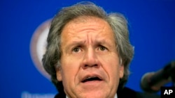 Archivo- Luis Almagro, secretario general de la Organización de los Estados Americanos, da una conferencia de prensa en la 45ª Asamblea General de la OEA, el 16 de junio de 2015, en Washington.
