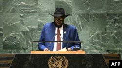 FILE - South Sudan President Salva Kiir addresses the 78th United Nations General Assembly at UN headquarters in New York City on September 21, 2023. 