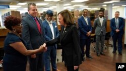 Vice President Kamala Harris greets Tennessee lawmakers at Fisk University in Nashville, Tennessee, on April 7, 2023.