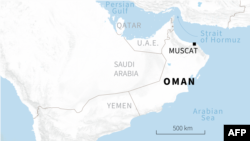 A map showing the location of Oman's capital, Muscat.