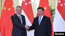 新加坡總理李顯龍2019年4月29日在北京會見中國國家主席習近平。（媒體聯訪照片）