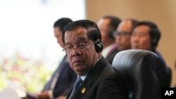 FILE - Cambodia's Prime Minister Hun Sen attends the 42nd ASEAN Summit in Indonesia, May 10, 2023. On Monday, Hun Sen said that the trilateral group known as AUKUS was "the starting point of a very dangerous arms race." (AP Photo/Achmad Ibrahim, Pool)