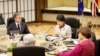 US Secretary of State Antony Blinken (L) and Japanese Foreign Minister Yoko Kamikawa (2nd L) attend a working dinner as part of their G7 foreign ministers' meetings in Tokyo on Nov. 7, 2023.