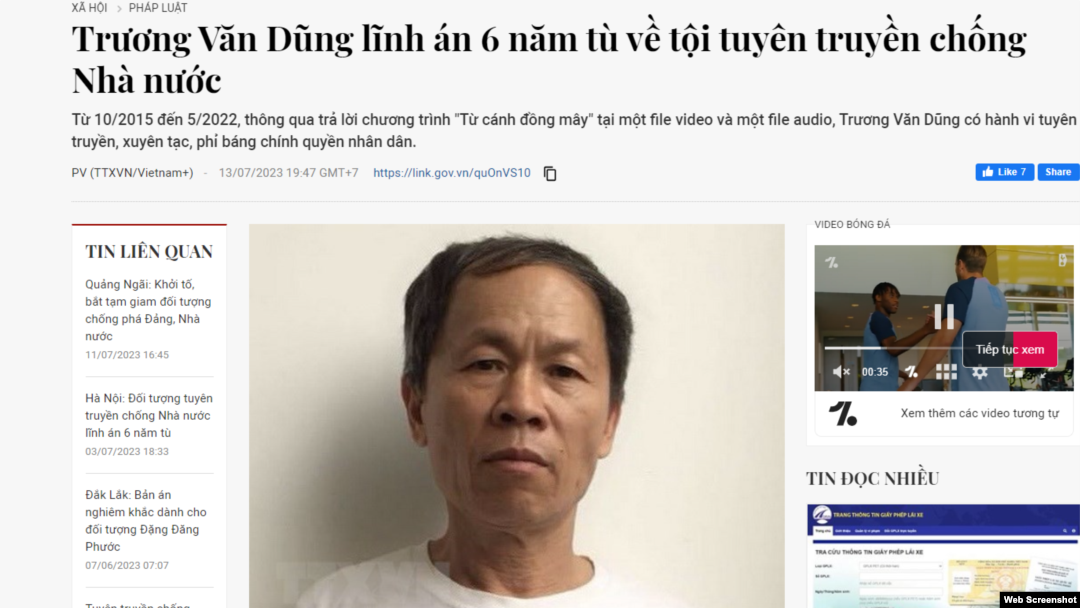 TTXVN loan tin về phiên phúc thẩm xét xử ông Trương Văn Dũng ngày 13/7/2023.