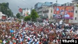 আওয়ামী লীগের সমাবেশস্থলে হাজার হাজার নেতা-কর্মীর স্লোগান