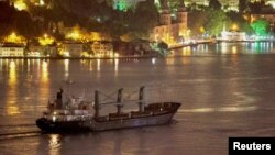 Cargo ship Aroyat, carrying Ukraine grain, transits Bosphorus in Istanbul, Turkey, Sept. 24, 2023.