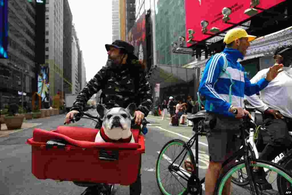 Estados Unidos. Más de cien calles fueron cerradas en Nueva York para conmemorar el Día de la Tierra y darle prioridad a peatones y ciclistas que salieron a disfrutar, incluso con sus mascotas, de esta actividad.&nbsp;