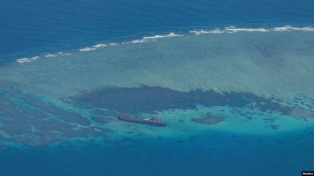 FILE - An aerial view shows the BRP Sierra Madre on the contested Second Thomas Shoal, locally known as Ayungin, in the South China Sea, March 9, 2023.