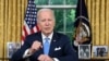 US President Joe Biden addresses the nation on averting default and the Bipartisan Budget Agreement, in the Oval Office of the White House in Washington, DC, June 2, 2023. JIM WATSON/Pool via REUTERS