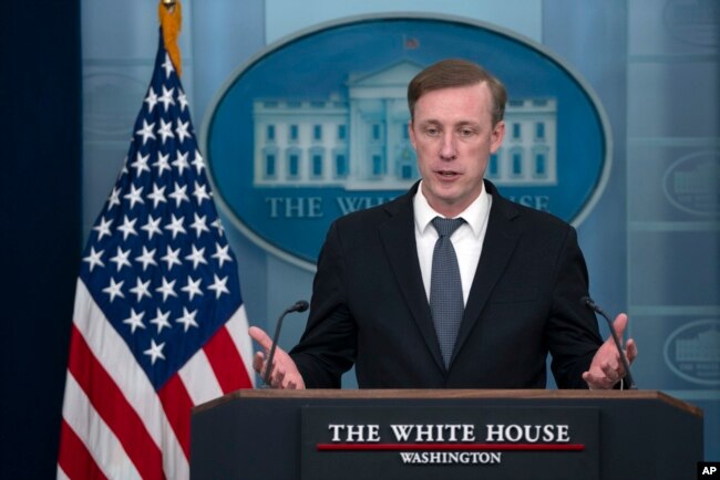 National Security Adviser Jake Sullivan speaks during a press briefing at the White House in Washington, Feb. 14, 2024.