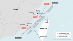 Este gráfico muestra mapa con las líneas trazadas de las vías aéreas entre China y Taiwán