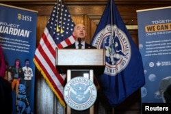 Department of Homeland Security Secretary Alejandro Mayorkas speaks during a news conference regarding the Know2Protect program in New York City, April 17, 2024.