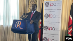 Kenya opposition leader Raila Odinga speaks to the international media at the Kempinski hotel in Nairobi, Kenya, July 25, 2023. (Mariama Diallo/VOA)