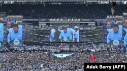 Calon presiden Prabowo Subianto berpidato dalam kampanye akbar di Stadion Gelora Bung Karno di Jakarta, Sabtu, 10 Februari 2024. (Foto: Adek Berry/AFP)