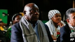 FILE - South African President Cyril Ramaphosa listens in Johannesburg, South Africa, the ruling from the top U.N. court that harshly criticized Israel's war against Hamas, on Friday, January 26, 2024.