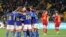 Japan's Mina Tanaka celebrates with teammates after scoring her side's 4th goal during the Women's World Cup Group C soccer match between Japan and Spain in Wellington, New Zealand, July 31, 2023. 
