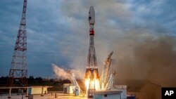  FILE - In this image made from video released by Roscosmos State Space Corporation, the Soyuz-2.1b rocket with the moon lander Luna-25 automatic station takes off from a launch pad at the Vostochny Cosmodrome in the Russian Far East, Aug. 11, 2023.