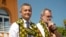 FILE - French Interior and Overseas Minister Gerald Darmanin (L) looks during a visit in Mamoudzou on the French Indian Ocean island of Mayotte, June 24, 2023. 