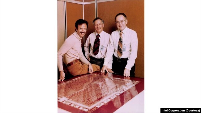 A photo from 1978 shows, from left, Andy Grove, Robert Noyce and Gordon Moore. Moore and Noyce were co-founders of Intel Corporation in July 1968.