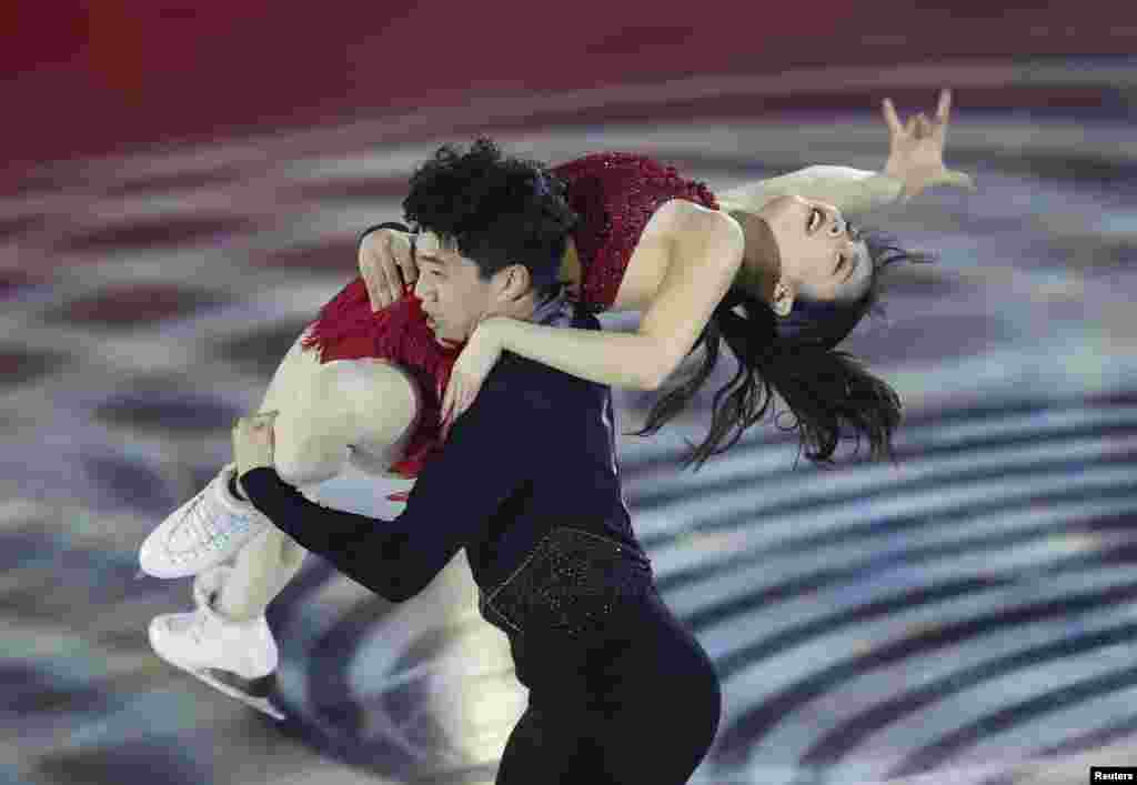 South Korea&#39;s Hannah Lim and Ye Quan compete during the exhibition gala of the ISU Grand Prix of Figure Skating in Angers, France.