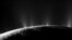 The icy crust at the south pole of Enceladus exhibits large fissures that allow water from the subsurface ocean to spray into space as geysers, forming a plume of icy particles. NASA’s Cassini spacecraft captured this imagery in 2009.