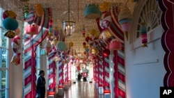 Holiday decorations adorn the White House for the 2023 theme "Magic, Wonder, and Joy," Nov. 27, 2023, in Washington.
