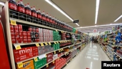 FILE - Sodas are displayed at a Vons grocery store in Pasadena, Calif., June 10, 2020. Many soft drinks contain the artificial sweetener aspartame, which is about 200 times sweeter than sugar. It's the world's most widely used artificial sweetener.