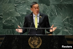 Thailand's Prime Minister Srettha Thavisin addresses the 78th Session of the U.N. General Assembly in New York City, Sept. 22, 2023.