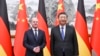 中國領導人習近平在北京釣魚台國賓館會面的德國總理朔爾茨。（2024年4月16日）