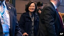 Taiwan's President Tsai Ing-wen leaves a hotel in New York, March 29, 2023.
