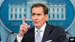 White House national security spokesperson John Kirby speaks during a press briefing at the White House in Washington, Feb. 12, 2024.