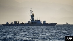 FILE - An Israeli navy boat patrols in the Red Sea off the coast of Eliat, Dec. 26, 2023. Israel's military said Feb. 22, 2024, that it had intercepted a target in the area after sirens warning of incoming rockets and missiles sounded in Eilat.