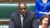 In this video grab taken from footage broadcast by the U.K. Parliamentary Recording Unit via the Parliament TV website on Sept. 2, 2024, Britain's Foreign Secretary David Lammy makes a statement on arms sales to Israel. 