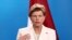 Latvian Foreign Minister Baiba Braze speaks to reporters in Berlin, July 1, 2024. Braze told VOA in an interview on the eve of the NATO summit in Washington that "it's time to lift all the restrictions on the military aid that we provide" to Ukraine.