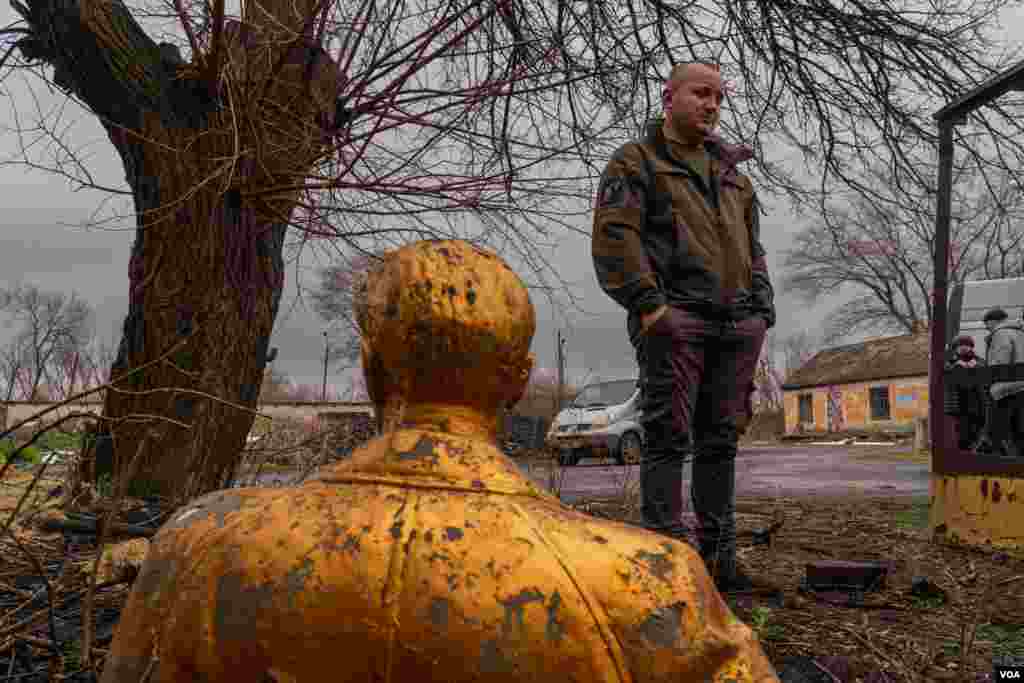 Yevgeni Dmytriev, pictured here on April 3, 2023, is responsible for the city administration. He says many people have left Chasiv Yar as the battles get closer and closer. (Yan Boechat/VOA)