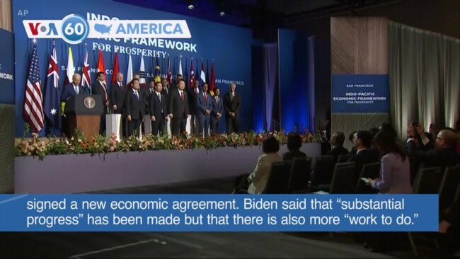 VOA60 America - Biden, 13 Leaders, Sign Indo-Pacific Economic Framework