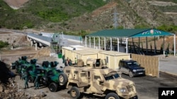 (FILE) A view of an Azerbaijani checkpoint at the entry of the Lachin Corridor.