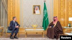 U.S. Secretary of State Antony Blinken meets Saudi Crown Prince Mohammed bin Salman, in Riyadh, Saudi Arabia, Feb. 5, 2024. (Saudi Press Agency/Handout via Reuters)