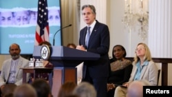 U.S. Secretary of State Antony Blinken speaks during the release of the 2024 Trafficking in Persons (TIP) Report at the State Department in Washington, June 24, 2024. 