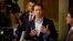 Austria's former Chancellor Sebastian Kurz talks to members of the media after his perjury trial in Vienna, Feb. 23, 2024.