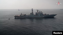 The Russian destroyer Admiral Tributs participates in a joint Russian-Chinese naval exercise in the waters of the Sea of Japan, in this still image taken from video released by the Russian Defense Ministry July 20, 2023.