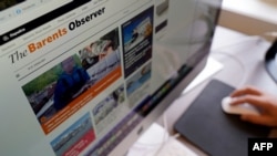 The homepage of the Barents Observer is displayed on a computer screen in the newsroom in Kirkenes, Norway, on July 6, 2023. The online newspaper maintains tens of thousands of views on various media platforms, its editor said.