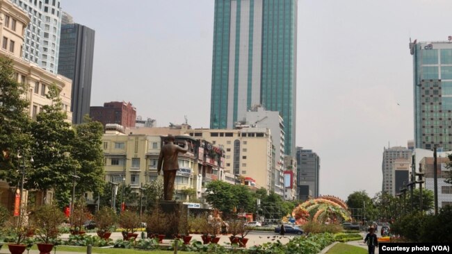 The view down Nguyen Hue street in Ho Chi Minh City, where Truong My Lan owns multiple buildings, including the Times Square building in the distance.