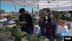Pengunjung "Farmer Market" Our Story Is. (VOA/videograb)