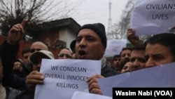 J&K Apni Party supporters protest alleged custodial killings of civilians at Topa Peer village of Bafliaz neighborhood of Poonch district.