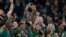 South Africa's players celebrate with the winner's trophy after winning the Rugby World Cup final match between against New Zealand at the Stade de France in Saint-Denis, near Paris, France, Oct. 28, 2023.