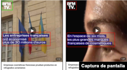 Primer fotograma y el siguiente texto del video viralizado sobre las empresas de cosméticos francesas.