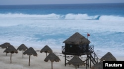 A beach closed ahead of the arrival of Hurricane Beryl, in Cancun, Mexico, July 4, 2024. 
