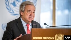 U.N. Secretary-General Antonio Guterres speaks to the press at the opening of the 55th session of the Human Rights Council in Geneva, Switzerland, Feb. 26, 2024.